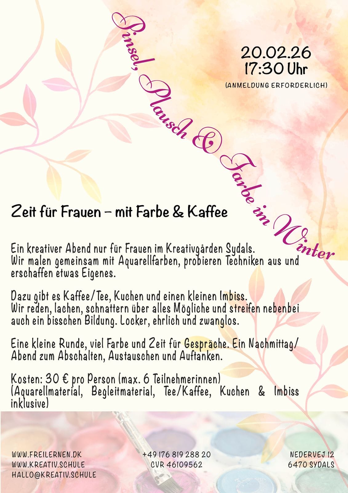 Einladungsflyer: Zeit für Frauen — Frauennachmittag bei Kreativgården Sydals in Lysabild